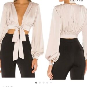 NBD Chic Cream Tie-Front Blouse